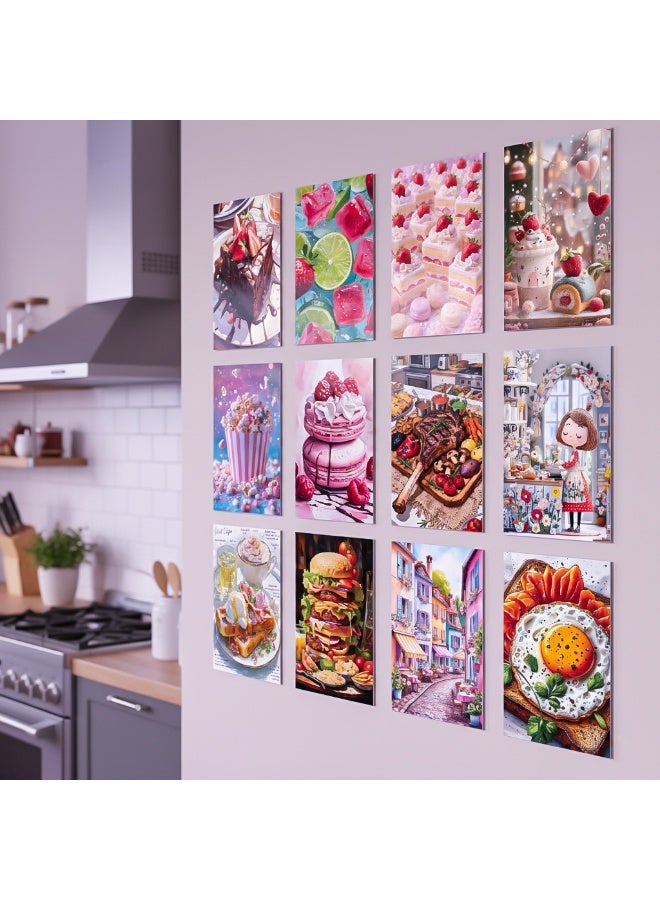 طقم 12 لوحة حائط ديكور فاخرة للمطبخ وغرف الطعام ورق كوشيه 300 جرام تصميمات عصرية لصور الأطعمة والمخبوزات والحلويات الملونة والشهية، مثالية لديكور المنزل والمطاعم والكافيهات الراقية جداً. - Image 1